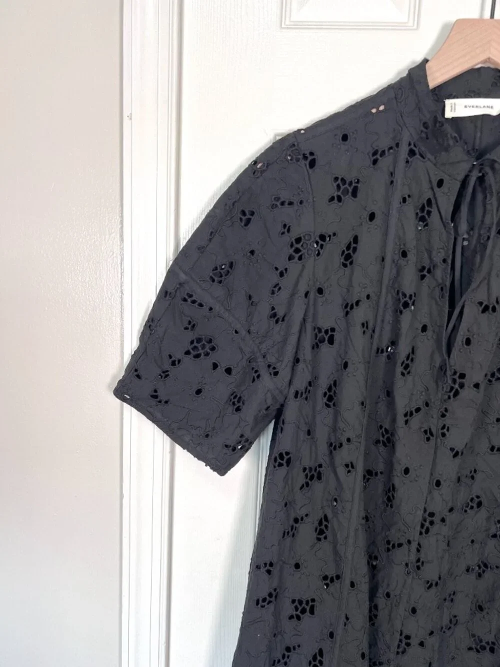 Everlane The Eyelet Midi Dress in Black Size Large NWOT